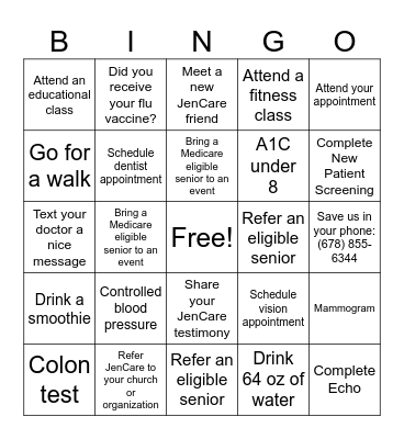 JenCare Bingo: January Bingo Card