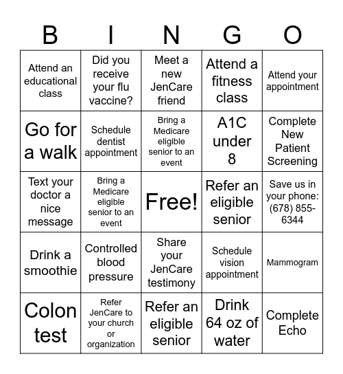 JenCare Bingo: January Bingo Card