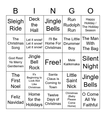 Christmas Classics Bingo Card