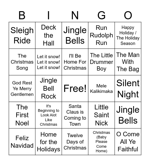 Christmas Classics Bingo Card