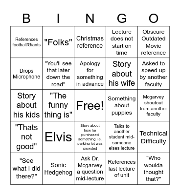 Merry Christmas Dr. Mcgarvey! Bingo Card