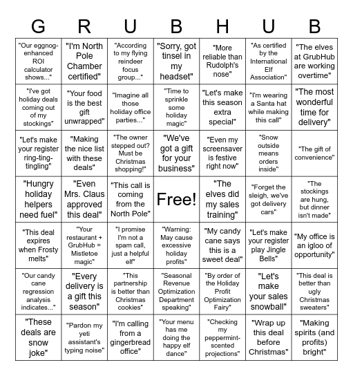 Christmas Sales Bingo Card