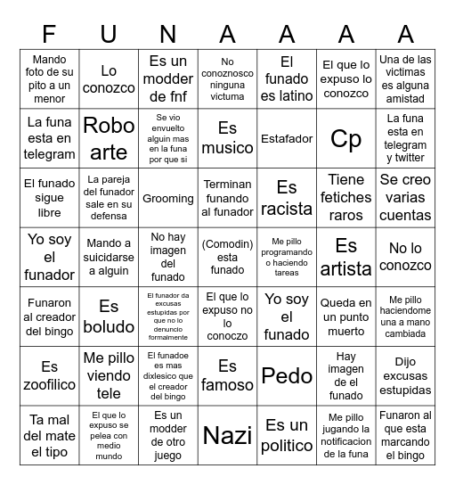 Funa bingo Card