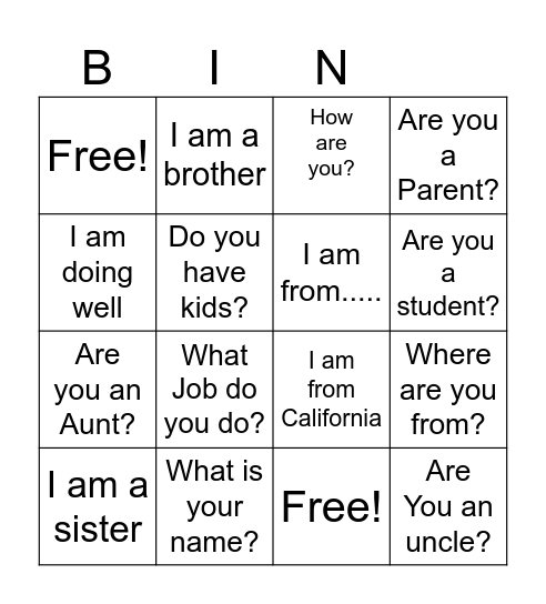 ESL BINGO! Bingo Card