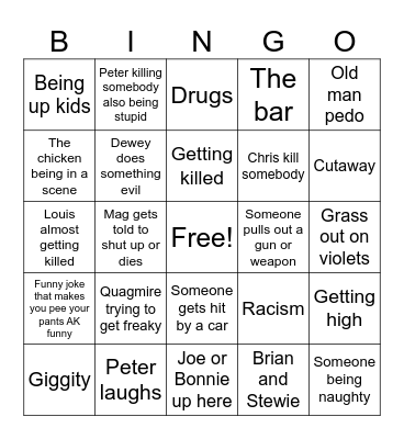 Family Guy bingo Card