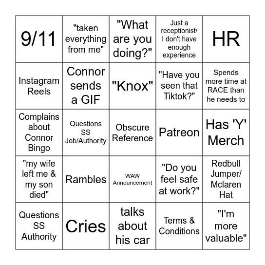 Connor BINGO v2 Bingo Card
