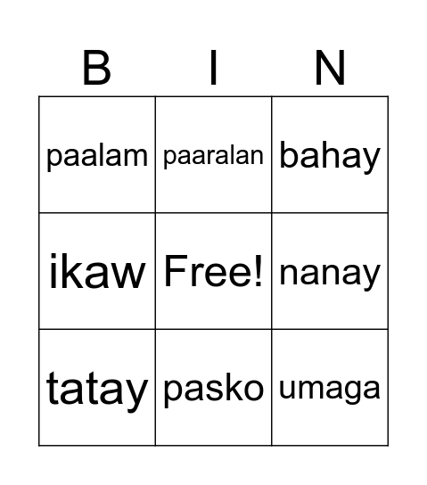 BINGO "Filipino Edition" Bingo Card