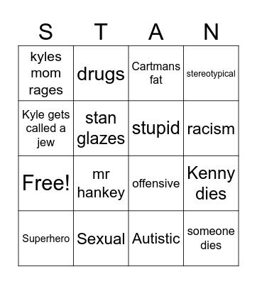 South park Bingo Card