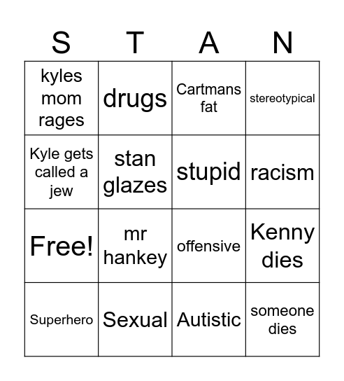 South park Bingo Card