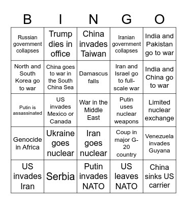 2025 Geopolitics Bingo Card Bingo Card