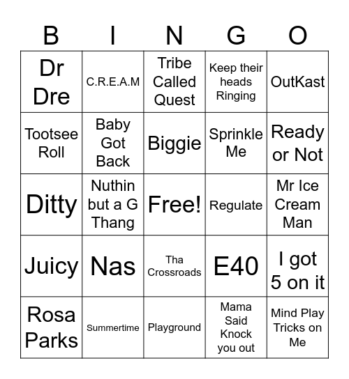 Ratchet 90s Bops Bingo Card