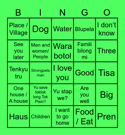 TOK PISIN TIME!!! Bingo Card