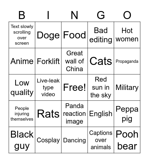 China Bingo Card