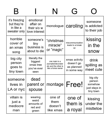 christmas romcom bingo Card