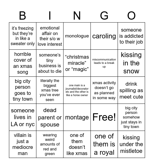 christmas romcom bingo Card