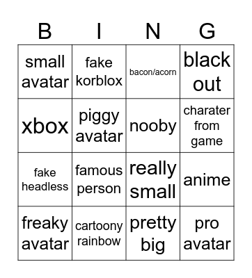 roblox avatars ill find Bingo Card