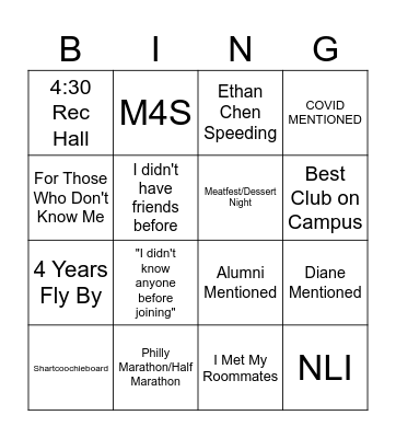 Senior Speeches Bingo Card