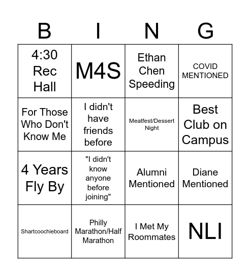 Senior Speeches Bingo Card