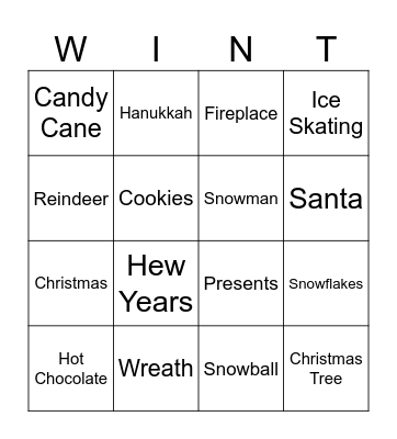 Winter Words Bingo Card
