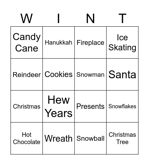 Winter Words Bingo Card