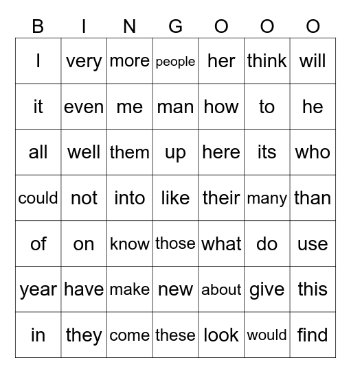 English Bingo, yay! Bingo Card