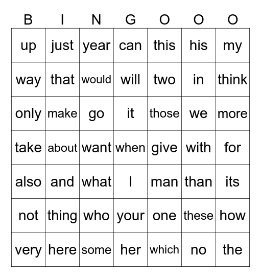 English Bingo, Yay! Bingo Card