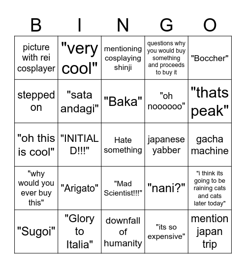 Putnam Convention Bingo Card