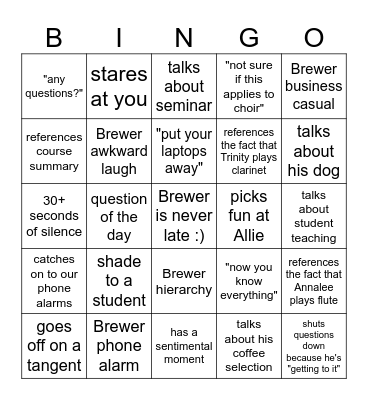 Brewer Bingo Card
