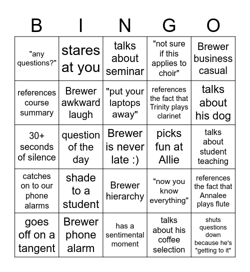 Brewer Bingo Card