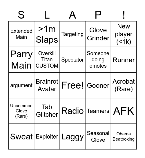 SLAP BINGO Card