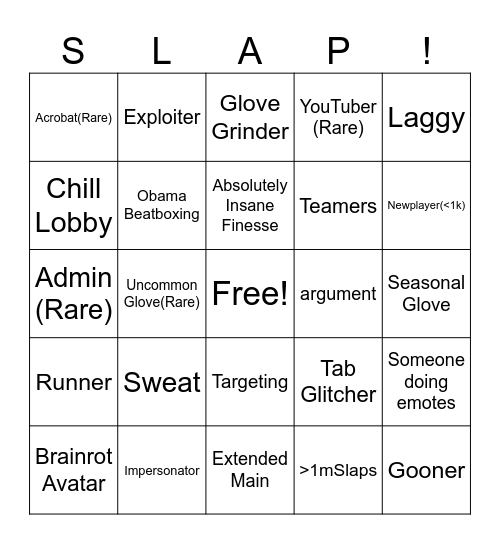 Slap Bingo! Bingo Card