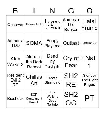 IGN Top 25 Horror Games Bingo Card