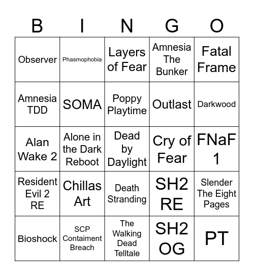 IGN Top 25 Horror Games Bingo Card