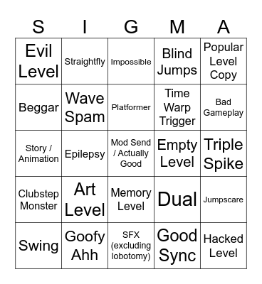 Geometry Dash Recent Tab 2.2 Bingo Card