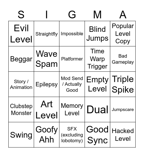 Geometry Dash Recent Tab 2.2 Bingo Card