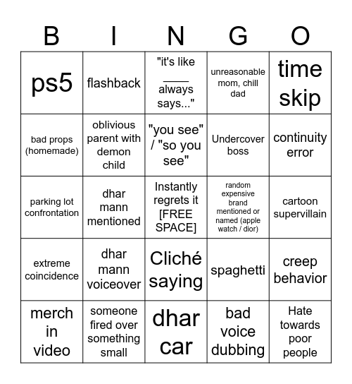 Dhar Mann Bingo v4 Bingo Card