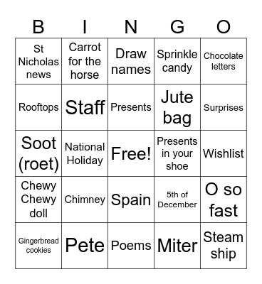 St Nicholas bingo Card