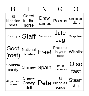 St Nicholas bingo Card