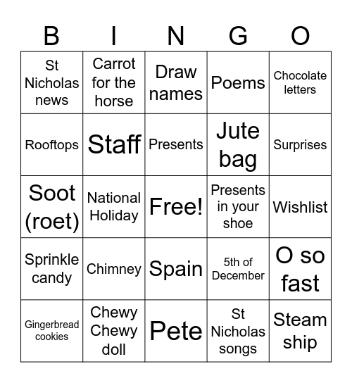 St Nicholas bingo Card