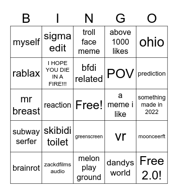 yt short bingo Card