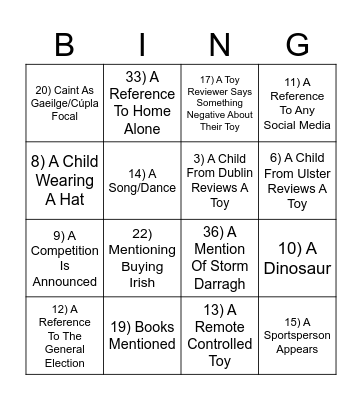 Late Late Toy Show 2024 Bingo Playalong Bingo Card