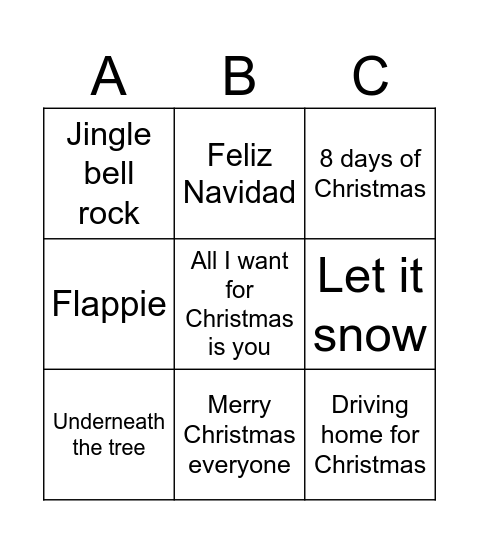 Kerst Bingo Card