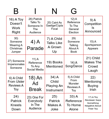 Late Late Toy Show 2024 Playalong Bingo by @ringomusicbingo Card