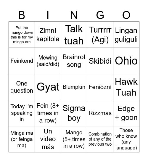 Kuky Bingo Card