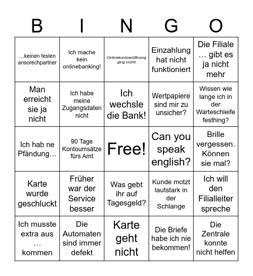 Service Bingo Card