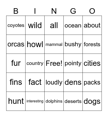 english Bingo Card