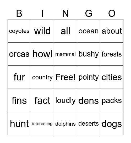 english Bingo Card