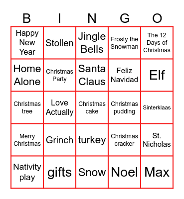 Holiday Bingo Card