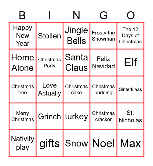 Holiday Bingo Card
