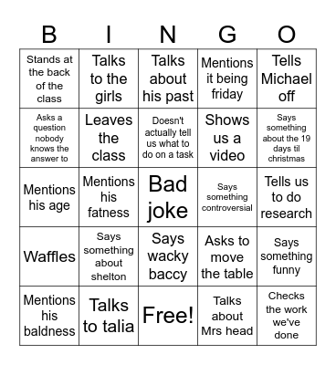 Richard head bingo Card